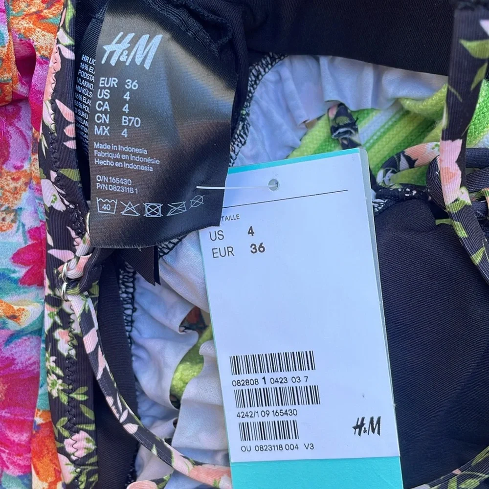 H&M Floral Print Lace-up Bikini Top